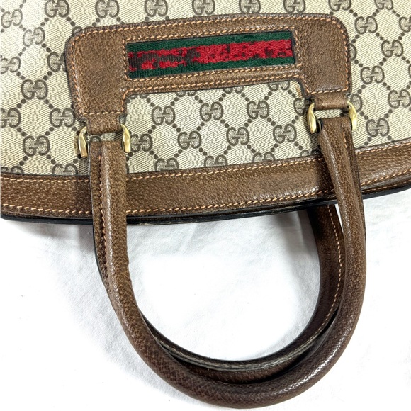 80's GUCCI Canvas Brown Leather GG Web Ophidia Boston Doctor Bag Made in Italy - Picture 10 of 17